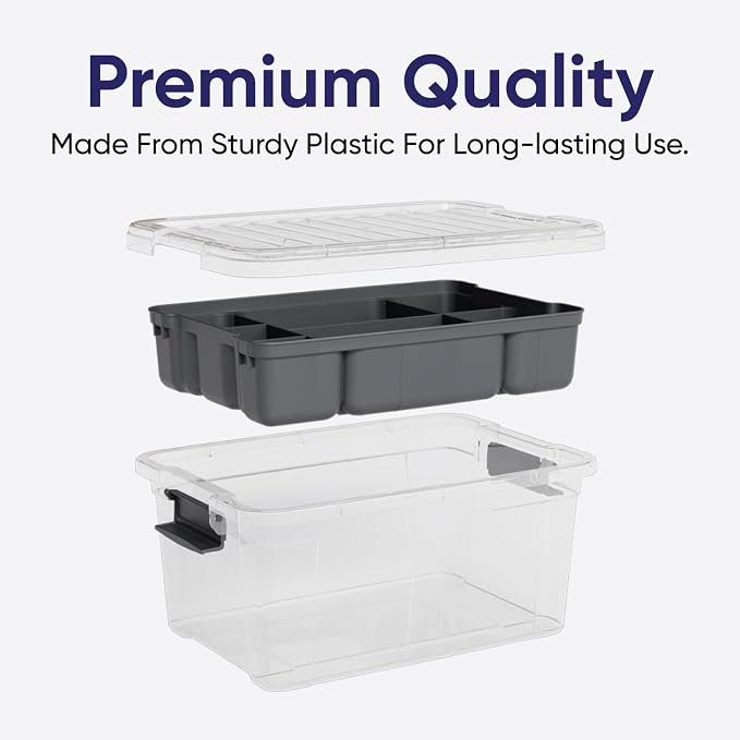 Superio Storage Container Organizing Bin with Removable Tray Plastic Tools, Sewing, Crafts Box, 11 Qt, 6 Pack - Image 3