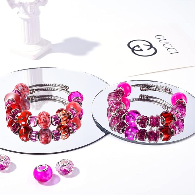 Aipridy European Large Hole Beads, Colorful Glass Charm Beads Set, Assorted Patterns and Designs Rhinestone Craft Beads for DIY Bracelet Jewelry Making (60, Rose-Bengal Resin+Alloy) - Image 3