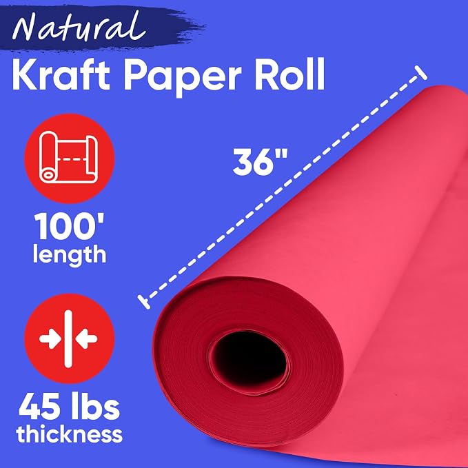 USA Made 36" x 1200" Red Kraft Paper Roll, 45 lbs Thickness, American Quality Colored Kraft Paper for School, Poster Arts, Bulletin Board - Odorless, Non-Toxic, Safe for Kids | American Quality Colored Kraft Paper for School, Poster Arts, Bulletin Boar... - Image 2