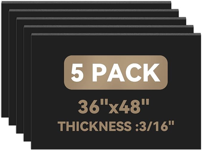 WEWLINE 36×48" Black Foam Board, 3/16" (5mm) Thick Poster Board, 5Pack of Foam Core Board for Arts & Crafts, School Projects, Displays, and Presentations by WEWLINE