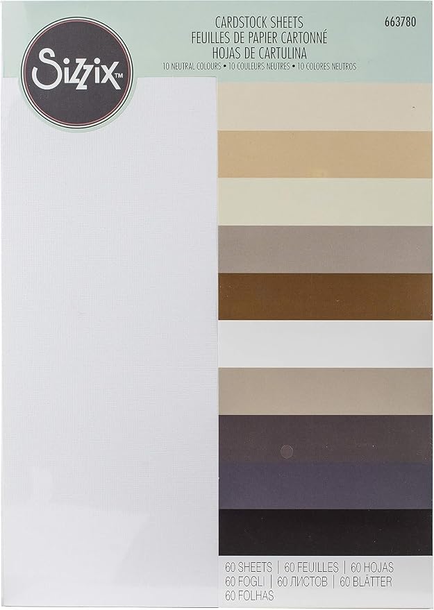 Sizzix Surfacez-Making Essential Cardstock Sheets 60PK (10 Colours Neutrals), Multicolour, 8 1/4" x 11 5/8" by Sizzix