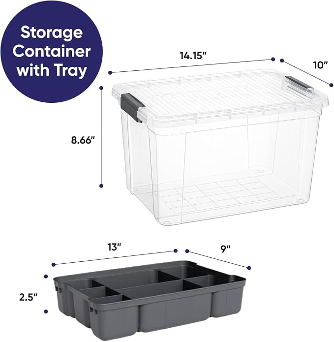 Superio Storage Container Organizing Bin with Removable Tray Deep Plastic Tools, Sewing, Crafts Box,14.75 Qt, 6 Pack - Image 2