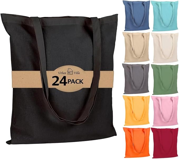 Urban Villa Cotton Tote Bags 28x36 (Set of 24) Black by CottonTrends