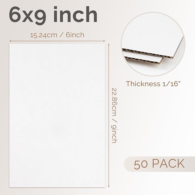 Golden State Art 50 Pack 6x9 Inch Corrugated Cardboard Sheets 2mm Inserts | One-side White Flat Cardboard Inserts, Layer Pads, For Packaging, Shipping, Mailing Divider or DIY Crafts - Image 2