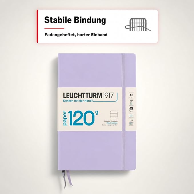 LEUCHTTURM1917 - 120G Special Edition - Medium A5 Ruled Hardcover Notebook (Lilac) - 203 Numbered Pages with 120gsm Paper - Image 4