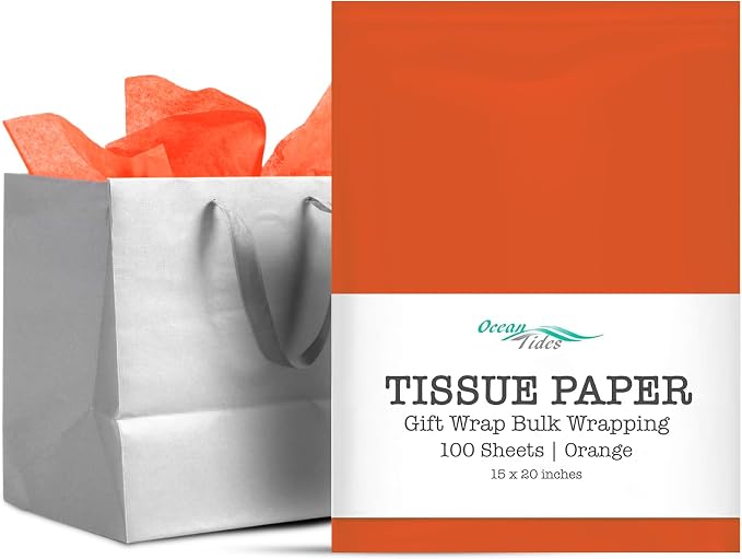 Tissue Paper for Gift Bags - 100 Sheets 14x20in Wrapping Paper, Orange | Premium Gift Wrap Tissue Paper for DIY Crafts - Birthday Party, Wedding, Holidays, Flower Decorations & Custom Art Projects by OceanTides