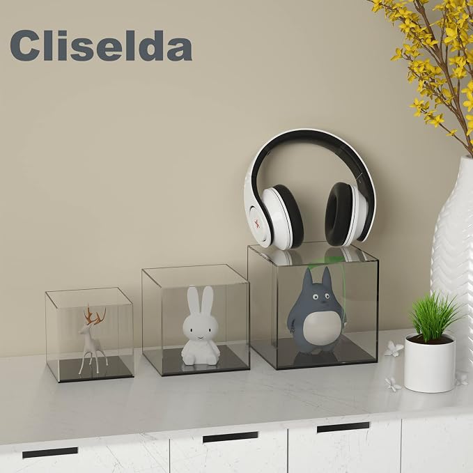 Cliselda Clear Acrylic Display Case with Black Base 4x4x4 inch | Square Acrylic Box Cube Small Storage Containers, Fully Assembled Dustproof Display Box for Collectibles Action Figures - Image 2