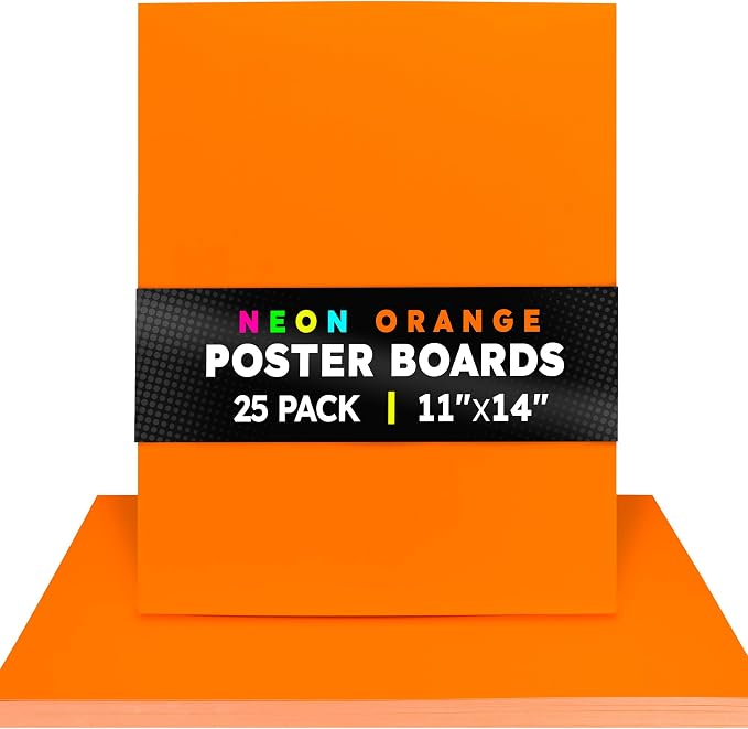 Hygloss Medium Poster Board 11x14 - 25 Neon Orange Single Color Bulk Pack - 10 Pt. Thickness Colored Poster Board Paper for Projects, Signs, Displays - Posterboard Multipack 11" x 14" by HyglossProductsInc