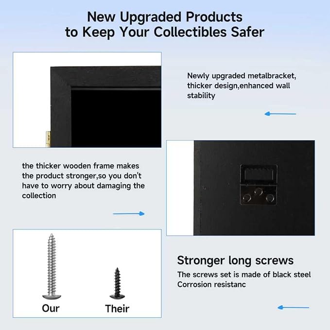 Minifigure Display Case – Black 16″ × 11″ × 2″ Showcase Cabinet with LED‑Lit Shelves, Mini Figurines Display Case with Built‑in Feet, Battery‑Powered, Cord‑Free Collection Display