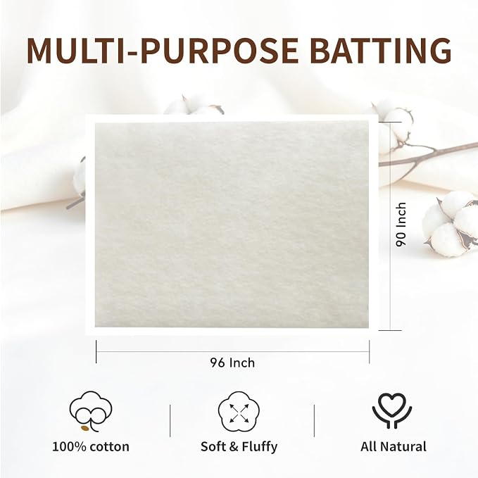 TQNSIE 100% Natural Cotton Batting for Quilting 90-Inch x 96-Inch | 200GSM Lightweight Batting Fabric,All Season Quilt Batting Queen Size, Craft and Wearable Arts | 200GSM Lightweight Batting Fabric,All Season Quilt Batting Queen Size, Craft and Wearab... - Image 2
