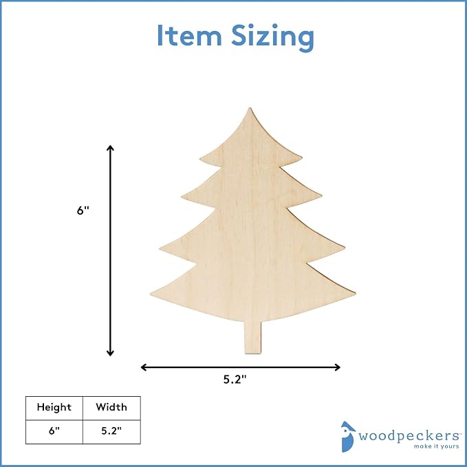 Woodpeckers Wooden Christmas Tree Cutout 6 inch, Pack of 25, Unfinished Craft Wood Ornaments - Image 4