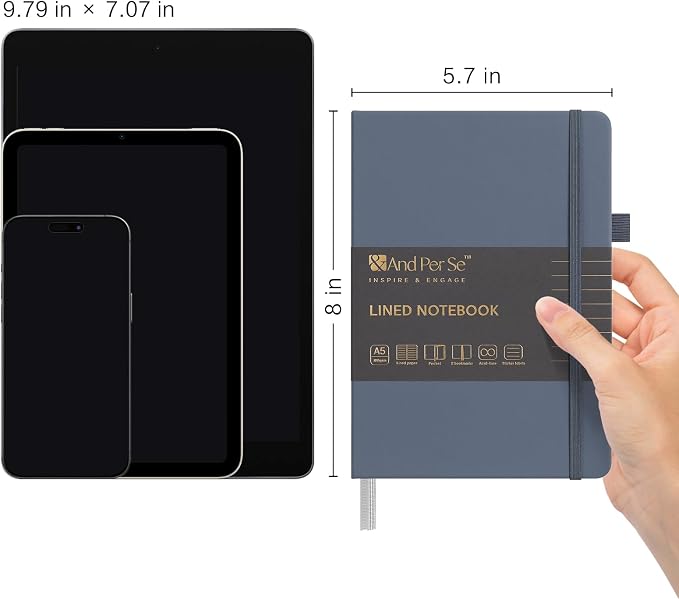 &And Per Se Lined Notebooks Bulk 5-Pack, A5 Hardcover Journal, 160 Pages 100gsm Thick Paper, Classroom Supplies for Students, Teachers, College Ruled Notebooks for School Office (Dark Blue) - Image 2