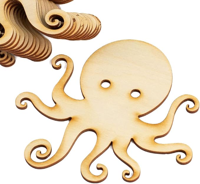 24‑Piece Unfinished Wood Octopus Cutouts – Blank Wooden Octopus Shapes for Painting, DIY Sea Ocean Coastal Beach Crafts and Creative Projects (4-3/4" 4-3/4") - Image 5