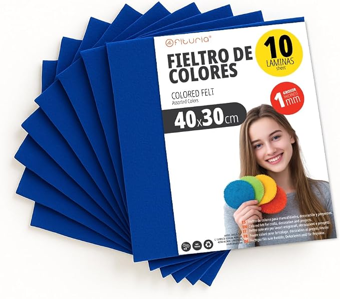 OFITURIA Felt for DIY Crafts, Soft and Flexible Coloured Fabric Sheets for Sewing, Patchwork, School Projects, Textile Art and Decoration 40 x 30 cm (Dark Blue, 10 pcs) by OFITURIA