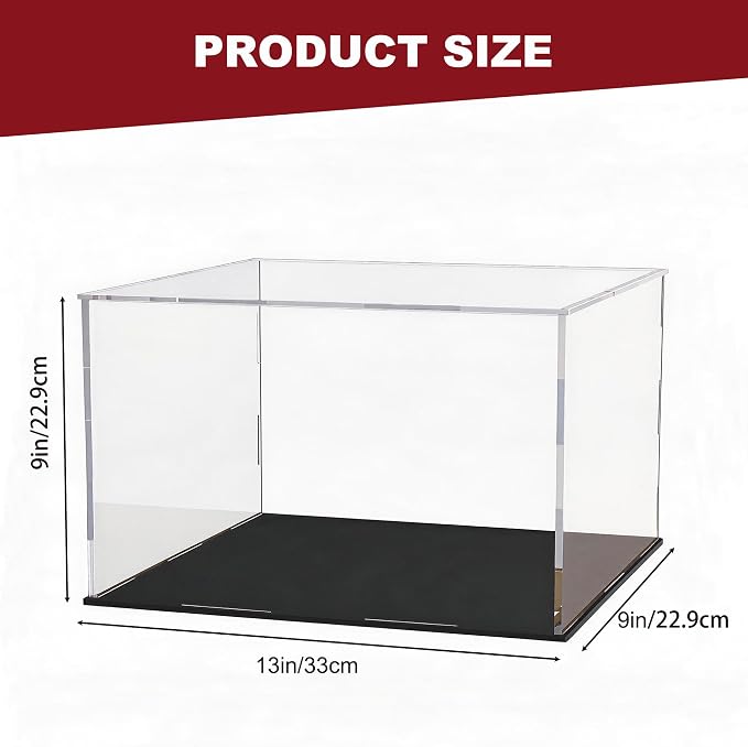 Display Case for Moulded Figures, Large Acrylic Box with Black Base for showcaseing Trophy, Dolls Toys and Collectibles 13 (L) × 9 (W) × 9 (H) inch - Image 2