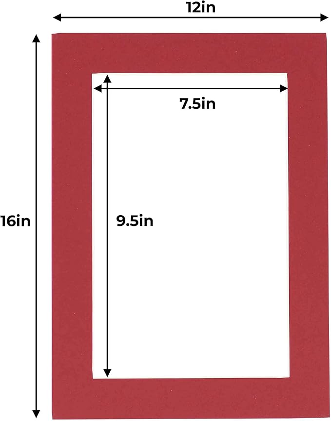 8x10 Mat for 12x16 Frame - Precut Mat Board Acid-Free Show Kit with Backing Board, and Clear Bags Deep Red 8x10 Photo Matte Made to Fit a 12x16 Picture Frame Matboard for Framing, Pack of 100 Mats - Image 3