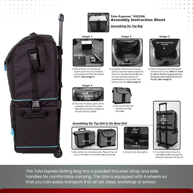 ArtBin 6922SP Tote Express Rolling Portable Art Craft & Sewing Storage Organizer Bag with Wheels-Fits Sewing Machine, 0, Black/Aqua - Image 7