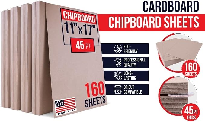 Paclord 11" x 17", Brown Kraft Pasted Chipboard Sheets, 45 Pt – Made in USA Heavy-Duty Extra Thick Cardboard Chipboard (Bundle of 160), – Durable Chipboard for Picture Frame Backing, Book Covers - Image 2