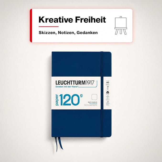 LEUCHTTURM1917-120G Special Edition - Medium A5 Hardcover Notebook - 203 Numbered Pages with 120gsm Paper (Navy, Plain) - Image 8