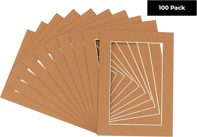 8x12 Mat for 11x14 Frame - Precut Mat Board Acid-Free Show Kit with Backing Board, and Clear Bags Brown 8x12 Photo Matte Made to Fit a 11x14 Picture Frame Matboard for Framing, Pack of 100 Mats - Image 3