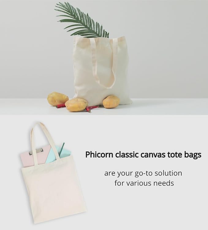 Phicorn Canvas Tote Bags, 15 x 16 in, 8 oz Cotton Blank | Long handles and reinforced stitching; blank cotton canvas for crafts, gifts, shopping, events, and everyday carrying - Image 4