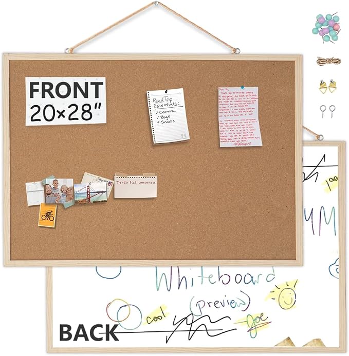 20x28 Cork Boards for Walls with Solid Wood Frame, Whiteboard and Cork Board Combo, 2-in-1 Bulletin Board for Office & Home, Decorative Hanging Pin Notice Board, 1 Pack - Image 9