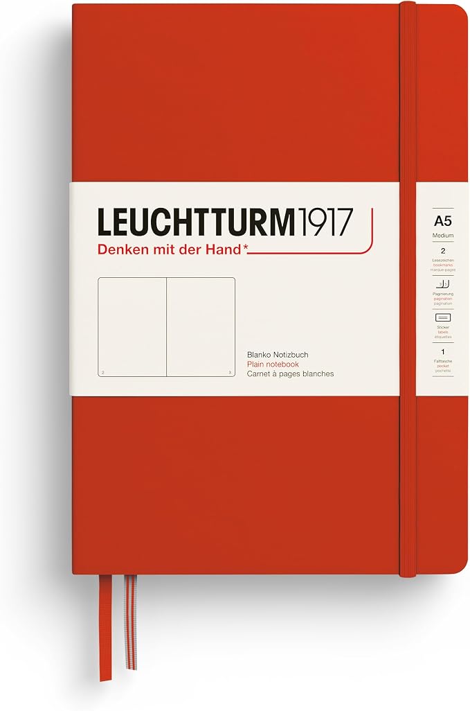LEUCHTTURM1917 - Notebook Hardcover Medium A5-251 Numbered Pages for Writing and Journaling (Fox Red, Plain) by LEUCHTTURM1917