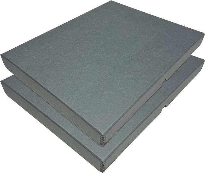 Lineco Clamshell Archival Storage Box, 16.5x20.5x1.75 Inch, Gray, Pack of 2 | Acid-Free with Metal Edge Boxboard, Organize and Store Photos Documents Cards Negatives Magazine Prints Family Records DIY by Lineco
