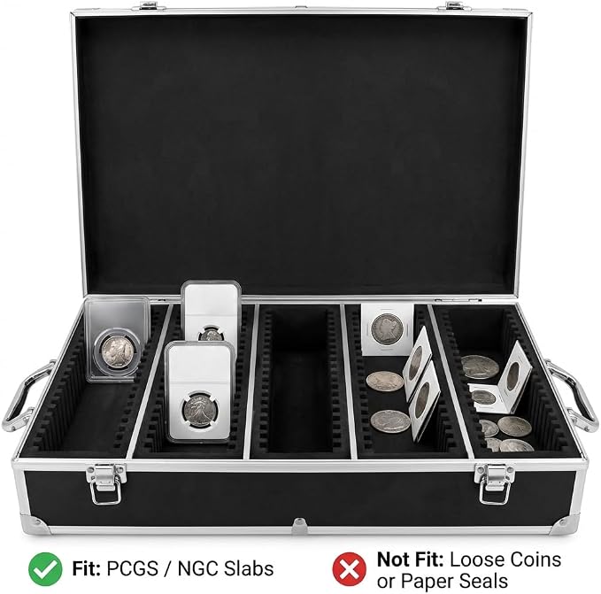 QWORK Coin Storage Box, 100 Graded Coin Slab Case, Trading Card Storage Box for PCGS, NGC & More, Coin Holder Display Case, Coin Collection Supplies, Black - Image 4