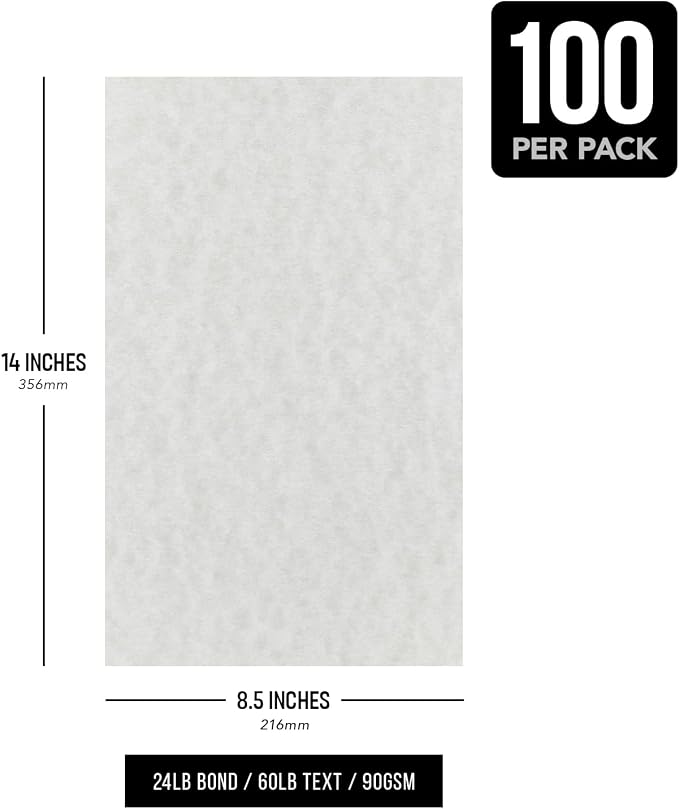 Gunmetal Parchment Paper – Great for Certificates, Menus and Wedding Invitations | 24lb Bond / 60lb Text / 90GSM | 8.5" x 14" (Legal Size) Paper for Writing, Copy, Printing | 100 Sheets per Pack - Image 7