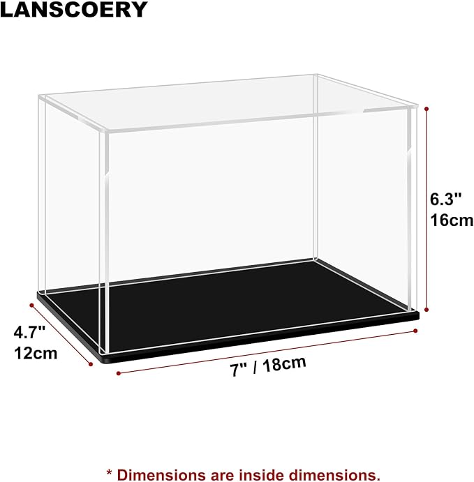 LANSCOERY Clear Acrylic Display Case, Assemble Horizontal Display Box Stand with Black Base, Dustproof Protection Showcase for Collectibles Memorabilia Figurines (7x4.7x6.3inch; 18x12x16cm) - Image 6
