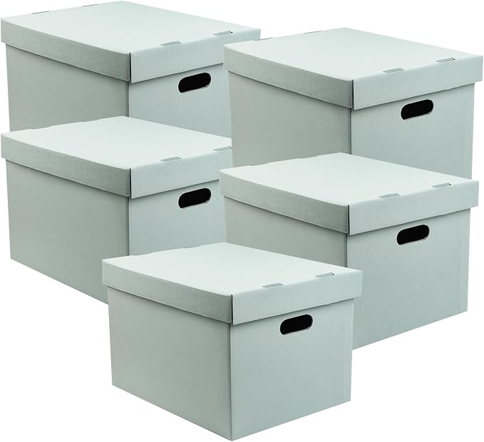 Lineco, Archival Storage Cartons, 12x15x10 in, Blue Gray, Pack of 5 | Ready-To-Assemble Filing Boxes for Organizing and Storing Documents, Prints, or Photos, Acid-Free, Buffered Corrugated Board by Lineco