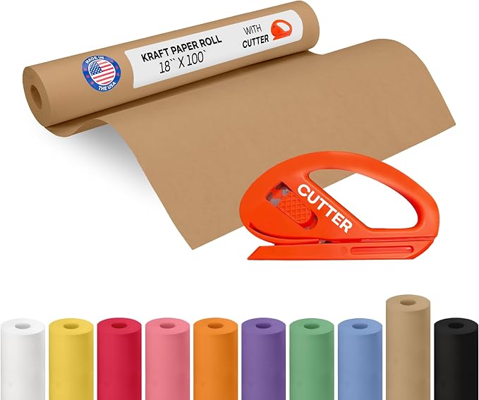 Brown Kraft Paper Roll 18" x 1200" (100 feet) with Cutter - USA-Made Gift Wrapping Paper for Packing, Moving, Shipping & Crafts/Arts - 100% Recyclable Natural Craft Material by IDL Packaging | Gift Wrapping Paper for Packing, Moving, Shipping & Crafts/... by IDLPackaging