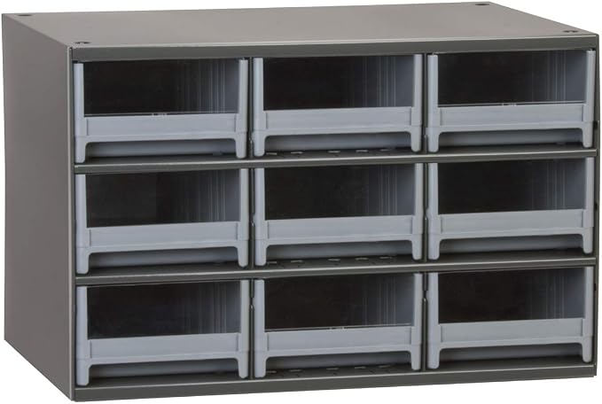 Akro-Mils Steel Garage Storage Cabinet, Small Parts Organizer Metal Cabinet for Hardware, Nails, Screws, Bolts, Nuts, and More, 17" W x 11" D x 11" H, 9-Drawer, Gray Cabinet/Gray Drawers (19909) by Akro-Mils