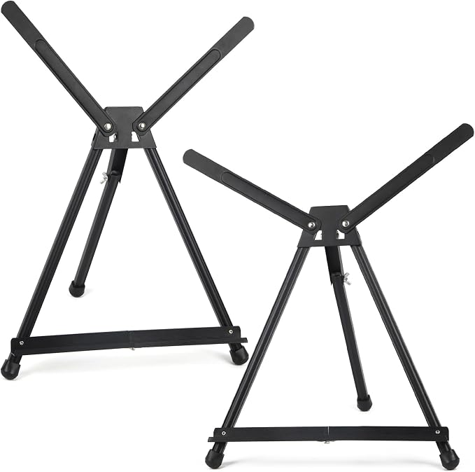 2 Pack 15" to 21" Tabletop Easel for Painting &Display | Black Aluminum Tripod with Rubber Feet, Holds Canvas, Paintings, Books, Photos, Signs by FallinginArt