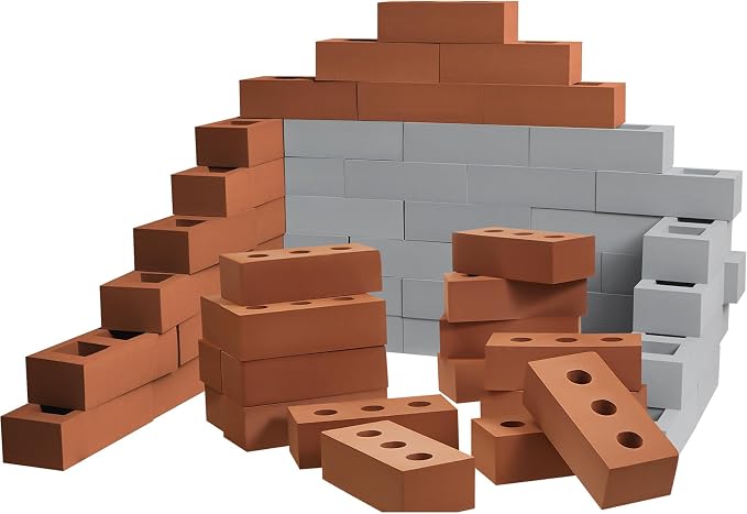 Zhanmai 50 Pack Foam Bricks Building Blocks for Kids Foam Cinder Blocks Large Fake Bricks Toy for Stacking and Construction 8 x 4 x 2.4 Inches(Square Round) by Zhanmai