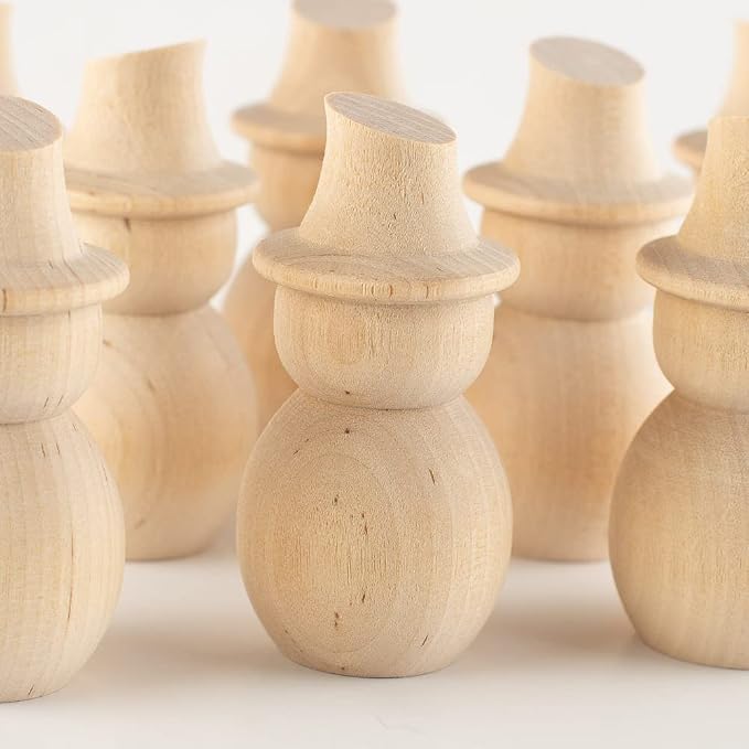 Unfinished Wood Snowmen - (12 Pieces) Blank Wooden Christmas Peg Dolls 2-7/8" H by Factory Direct Craft - Image 2