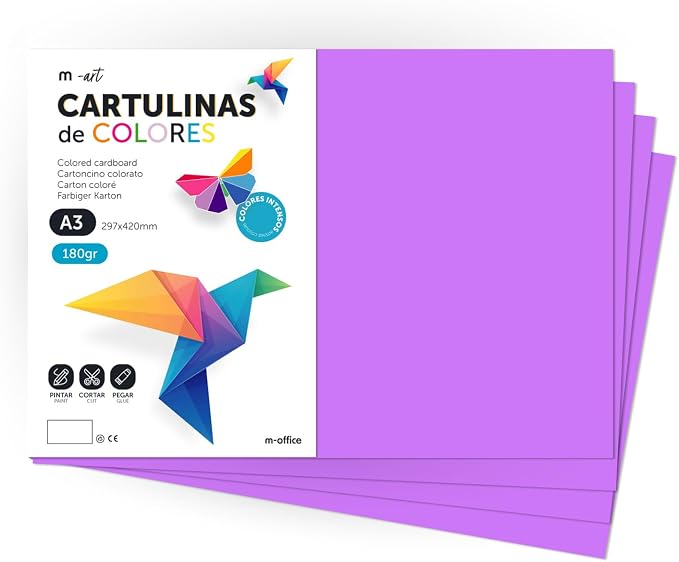 Coloured Cardstock, A3 Cardstock, Paper Colours 180 g, Card Pad Intense Colours, Ideal for Crafts, Printing Your Documents and Creative Designs · m-office (100 Sheets, Lilac) by m-office