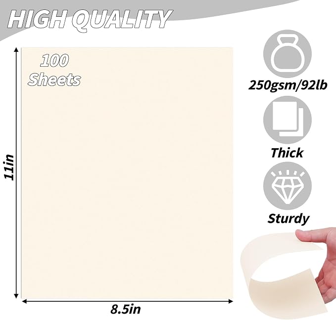 100 Sheets Beige Card Stock 8.5 x 11in,250GSM 92lb Cardstock Card Stock Construction Paper,Heavy Weight Printer Paper for Invitations, Stationery Printing, Scrapbooking,Crafts, DIY Cards - Image 2