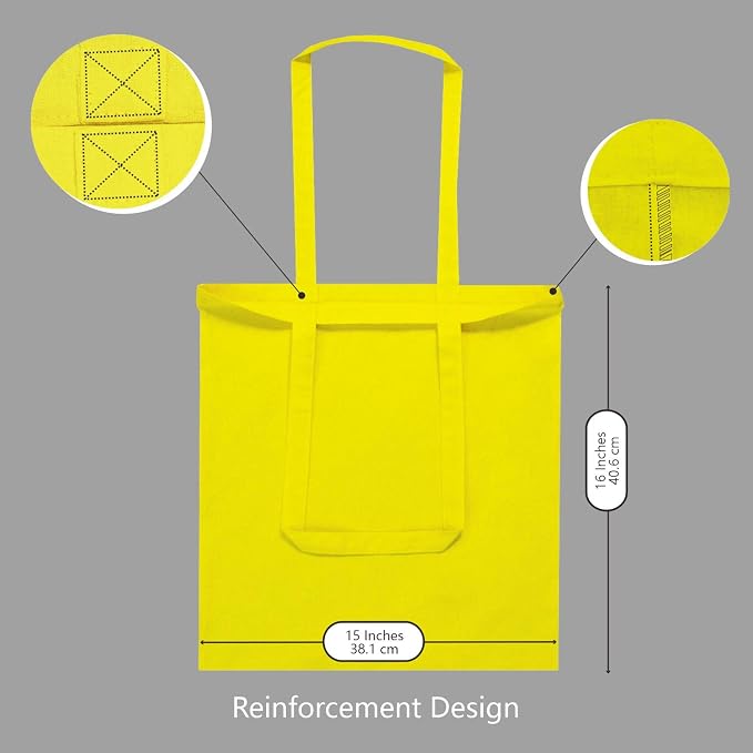 TOPDesign 12-Pack Economical 16"x15" Yellow Cotton Tote Bag, Lightweight Medium Reusable Grocery Shopping Cloth Bags, Suitable for DIY, Advertising, Promotion, Gift, Activity - Image 6