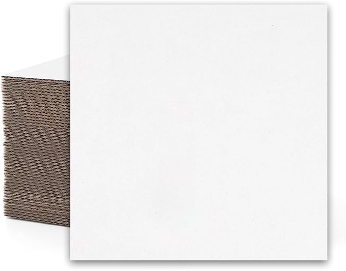 Mat Board Center, 12x12 Inch Corrugated Cardboard Sheets 50 Pack | Flat Cardboard Inserts for Mailing, Packaging & Shipping, Cardboard Backing, Craft Card Board (White on one side) by MatBoardCenter
