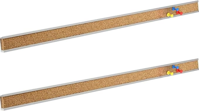 Corksidol Bulletin Bar Strip, Cork Board, Cork Strips, 36" x 1", Classroom, Office, Walls, Cubicle, Aluminum Frame,2 Pack, Silver | Large-area display solution with two long cork strips, tackable surface, and flexible installation for classrooms and of... by Corksidol