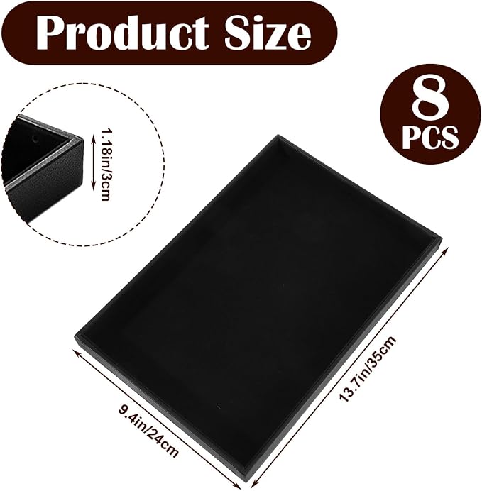 Kifmurase 8 Pack Velvet Jewelry Trays for Drawers, Black Jewelrys Display Tray Stackable Jewelry Organizer Trays Bracelet Ring Earring Necklace Organizer Empty Plate for Drawers Countertop - Image 2