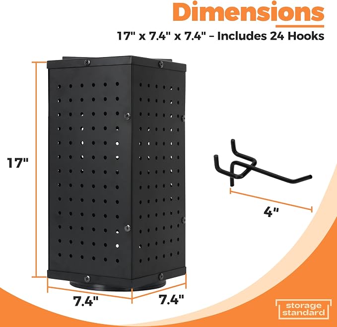 Rotating Pegboard Display Stand With 24 Hooks - Metal Spinning Peg Board Displays, Stands for Retail, Vendors, Selling & Shows - 4-Sided Craft Rack Organizer for Products, Accessories, Jewelry - Image 6