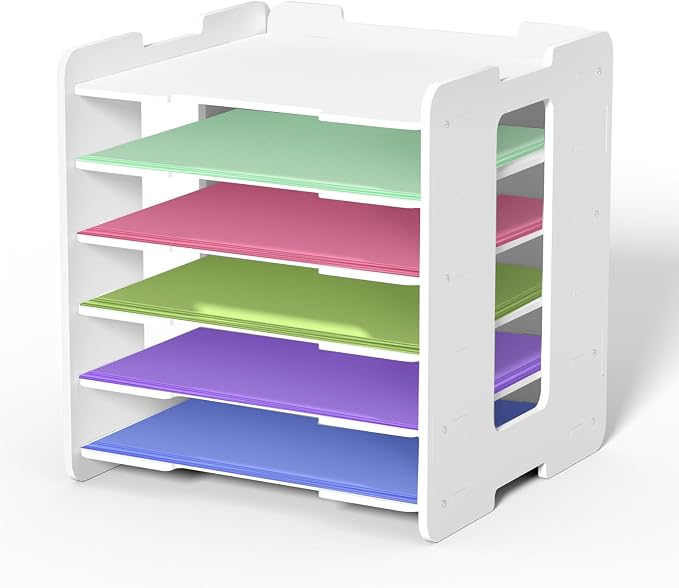 12x12 Paper Organizer, 6 Tier Stackable Scrapbook Paper Storage | Holds 12x12 scrapbook paper, cardstock, and craft supplies with 6 compartments for organized desks, craft rooms, and studios by CKAGF