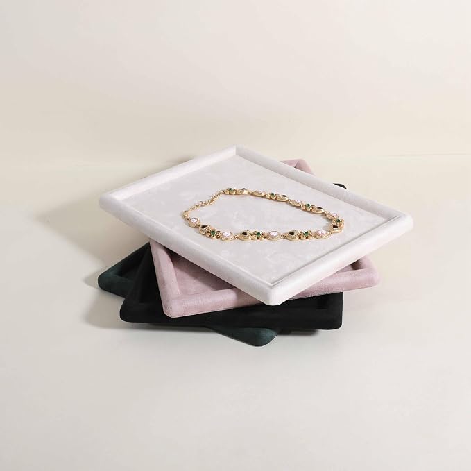 Gemehou velvet Jewerly display tray, Top Microfiber Jewelry storage organizer plate, Empty Jewelry showcase tray for Necklace Bracelet Ring Earring Watch (Cream-Medium, 11.8 x 8.7 in) - Image 7