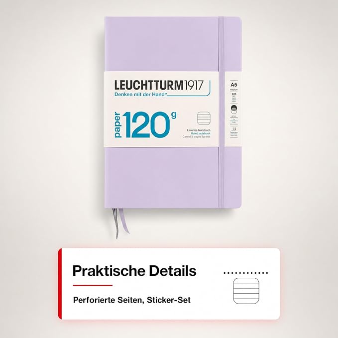 LEUCHTTURM1917 - 120G Special Edition - Medium A5 Ruled Hardcover Notebook (Lilac) - 203 Numbered Pages with 120gsm Paper - Image 6