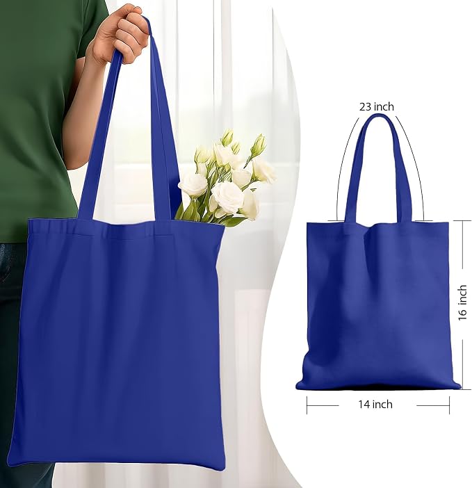 1 Pack Canvas Tote Bags With Handle, Canvas Shopping Bag, Blue | 14 x 15-inch Natural Canvas Bags for Work, DIY, Shopping - Image 2