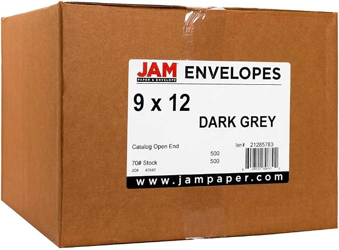 JAM PAPER 9 x 12 Open End Catalog Premium Envelopes - Dark Grey - 50/Pack - Image 3