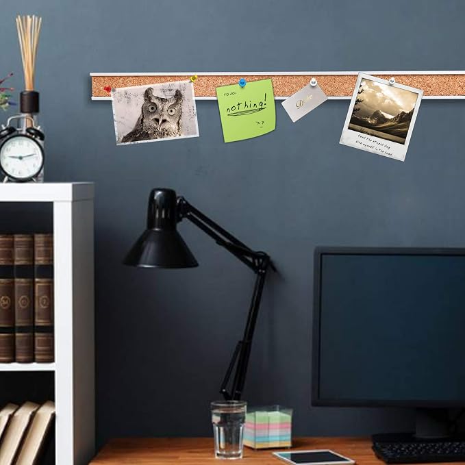 Corksidol Bulletin Bar Strip, Cork Board, Cork Strips, 36" x 1", Classroom, Office, Walls, Cubicle, Aluminum Frame,2 Pack, Silver | Large-area display solution with two long cork strips, tackable surface, and flexible installation for classrooms and of... - Image 5